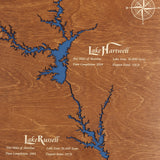 Lake Hartwell, Lake Russell, Clarks Hill Lake South Carolina and Georgia Stained Wood and Dark Walnut Frame Lake Map Silhouette