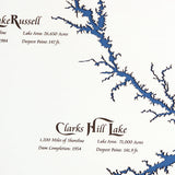 Lake Hartwell, Lake Russell, Clarks Hill Lake South Carolina and Georgia White Washed Wood and Distressed Black Frame Lake Map Silhouette