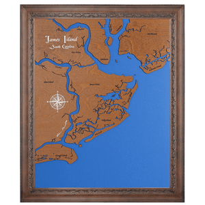 James Island, South Carolina Stained Wood and Dark Walnut Frame Lake Map Silhouette