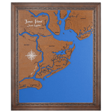 James Island, South Carolina Stained Wood and Dark Walnut Frame Lake Map Silhouette