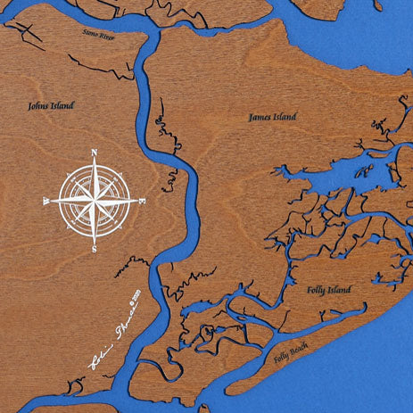 James Island, South Carolina Stained Wood and Dark Walnut Frame Lake M ...