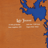 Lake Jocassee, Lake Keowee, South Carolina Stained Wood and Dark Walnut Frame Lake Map Silhouette