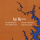 Lake Jocassee, Lake Keowee, South Carolina Stained Wood and Distressed White Frame Lake Map Silhouette