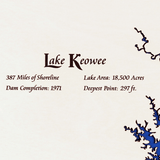 Lake Jocassee, Lake Keowee, Lake Hartwell, South Carolina and Georgia White Washed Wood and Distressed Black Frame Lake Map Silhouette