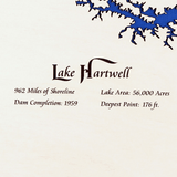 Lake Jocassee, Lake Keowee, Lake Hartwell, South Carolina and Georgia White Washed Wood and Distressed Black Frame Lake Map Silhouette