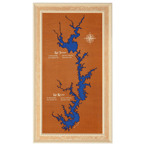 Lake Jocassee, Lake Keowee, South Carolina Stained Wood and Distressed White Frame Lake Map Silhouette