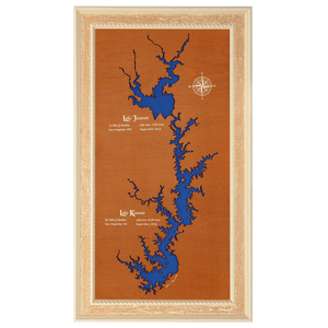 Lake Jocassee, Lake Keowee, South Carolina Stained Wood and Distressed White Frame Lake Map Silhouette
