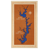 Lake Jocassee, Lake Keowee, South Carolina Stained Wood and Distressed White Frame Lake Map Silhouette