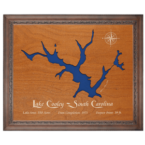 Lake Cooley, South Carolina Stained Wood and Dark Walnut Frame Lake Map Silhouette