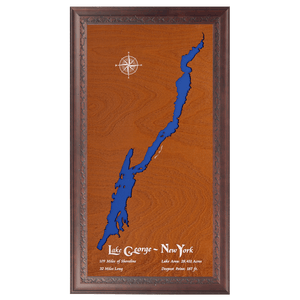 Lake George, New York Stained Wood and Dark Walnut Frame Lake Map Silhouette