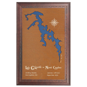 Lake Glenville, North Carolina Stained Wood and Dark Walnut Frame Lake Map Silhouette