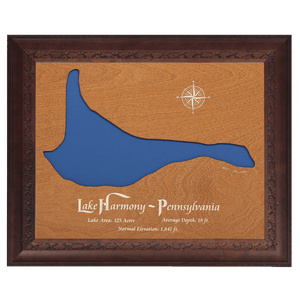 Lake Harmony, Pennsylvania Stained Wood and Dark Walnut Frame Lake Map Silhouette