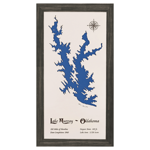 Lake Murray, Oklahoma White Washed Wood and Distressed Black Frame Lake Map Silhouette