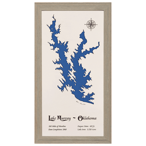 Lake Murray, Oklahoma White Washed Wood and Rustic Gray Frame Lake Map Silhouette
