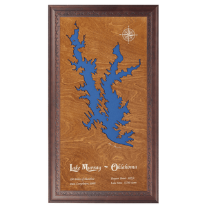 Lake Murray, Oklahoma Stained Wood and Dark Walnut Frame Lake Map Silhouette