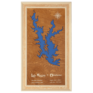 Lake Murray, Oklahoma Stained Wood and Distressed White Frame Lake Map Silhouette