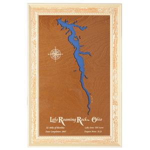 Lake Roaming Rock, Ohio Stained Wood and Distressed White Frame Lake Map Silhouette