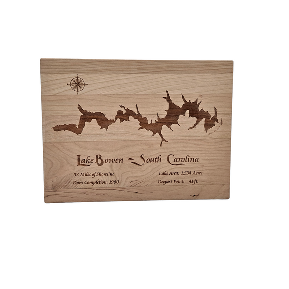 Lake Bowen, South Carolina Engraved Cherry Cutting Board