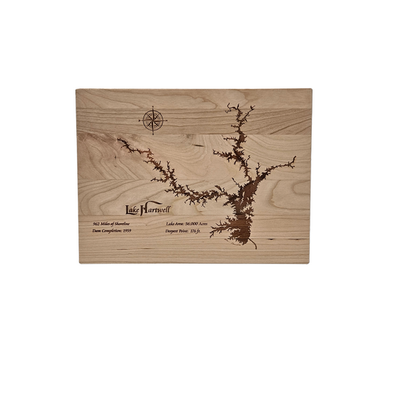 Lake Hartwell, Georgia and South Carolina Engraved Cherry Cutting Board