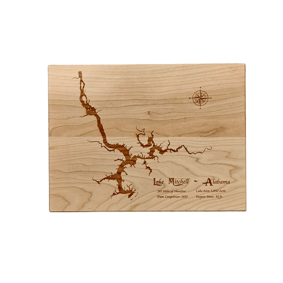 Lake Mitchell, Alabama Engraved Cherry Cutting Board