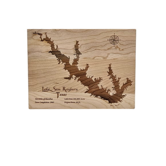 Lake Sam Rayburn, Texas Engraved Cherry Cutting Board