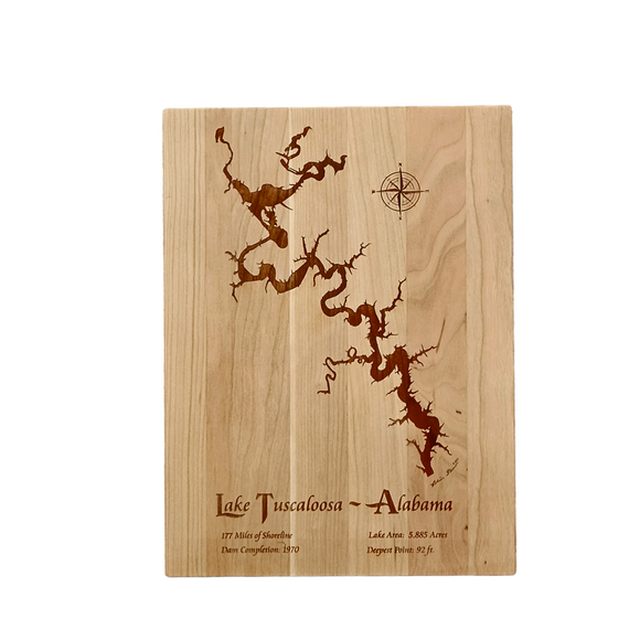 Lake Tuscaloosa, Alabama Engraved Cherry Cutting Board