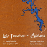 Lake Tuscaloosa, Alabama Stained Wood and Distressed White Frame Lake Map Silhouette