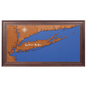 Long Island, New York Stained Wood and Dark Walnut Frame Lake Map Silhouette