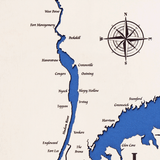 Long Island, New York White Washed Wood and Rustic Gray Frame Lake Map Silhouette