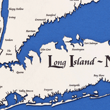 Long Island, New York White Washed Wood and Rustic Gray Frame Lake Map Silhouette