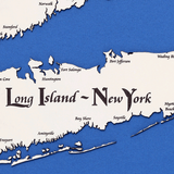 Long Island, New York White Washed Wood and Rustic Gray Frame Lake Map Silhouette