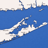 Long Island, New York White Washed Wood and Rustic Gray Frame Lake Map Silhouette