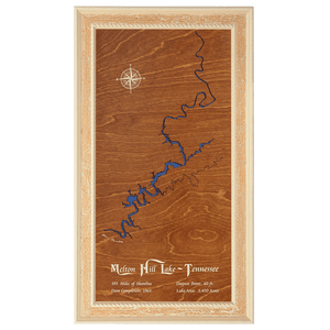 Melton Hill Lake, Tennessee Stained Wood and Distressed White Frame Lake Map Silhouette
