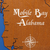 Mobile Bay, Alabama Stained Wood and Distressed White Frame Lake Map Silhouette