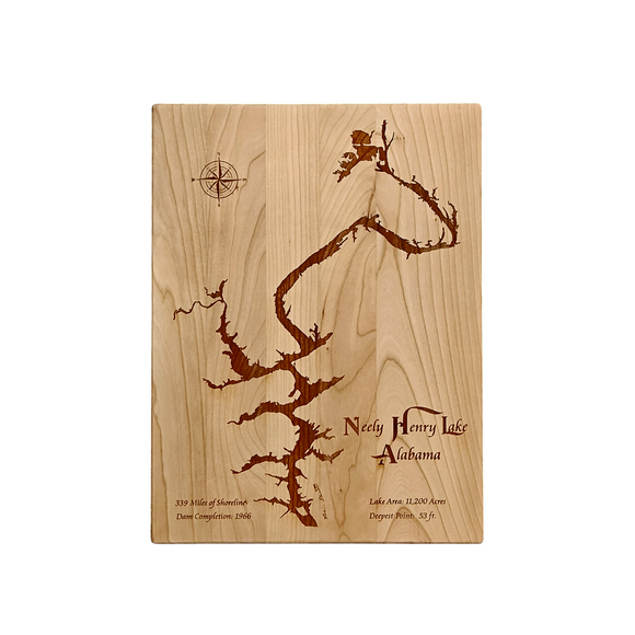 Neely Henry Lake, Alabama Engraved Cherry Cutting Board