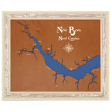 New Bern, North Carolina Stained Wood and Distressed White Frame Lake Map Silhouette
