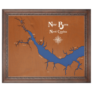 New Bern, North Carolina Stained Wood and Dark Walnut Frame Lake Map Silhouette