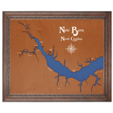 New Bern, North Carolina Stained Wood and Dark Walnut Frame Lake Map Silhouette