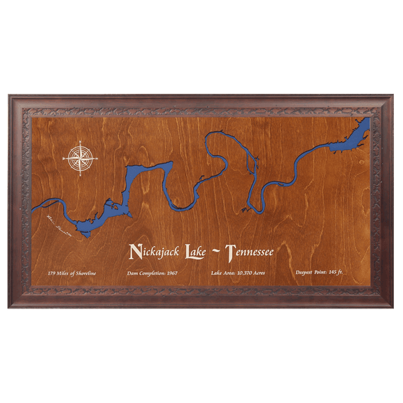 Nickajack Lake, Tennessee Stained Wood and Dark Walnut Frame Lake Map Silhouette