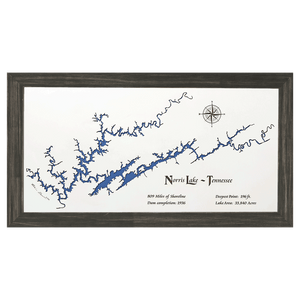 Norris Lake, Tennessee White Washed Wood and Distressed Black Frame Lake Map Silhouette