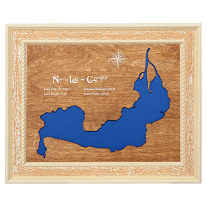 Norris Lake, Georgia Stained Wood and Distressed White Frame Lake Map Silhouette