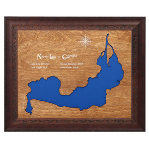 Norris Lake, Georgia Stained Wood and Dark Walnut Frame Lake Map Silhouette