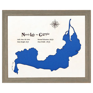 Norris Lake, Georgia White Washed Wood and Rustic Gray Frame Lake Map Silhouette