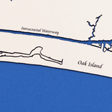 Oak Island, North Carolina White Washed Wood and Rustic Gray Frame Lake Map Silhouette