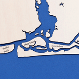 Oak Island, North Carolina White Washed Wood and Rustic Gray Frame Lake Map Silhouette