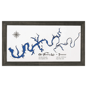 Old Hickory Lake, Tennessee White Washed Wood and Distressed Black Frame Lake Map Silhouette