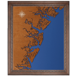 Ossabaw, Wassaw, and Saint Simons, Georgia Stained Wood and Dark Walnut Frame Lake Map Silhouette