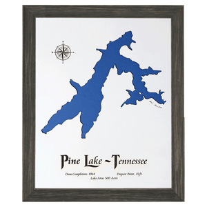Pine Lake, Tennessee White Washed Wood and Distressed Black Frame Lake Map Silhouette