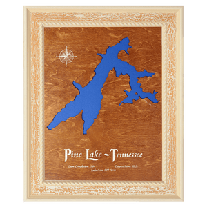 Pine Lake, Tennessee Stained Wood and Distressed White Frame Lake Map Silhouette