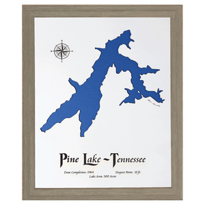 Pine Lake, Tennessee White Washed Wood and Rustic Gray Frame Lake Map Silhouette